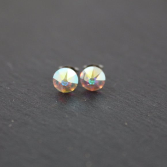 Beautiful Sparkly Stud Earrings in AB Crystal - Picture 2 of 4